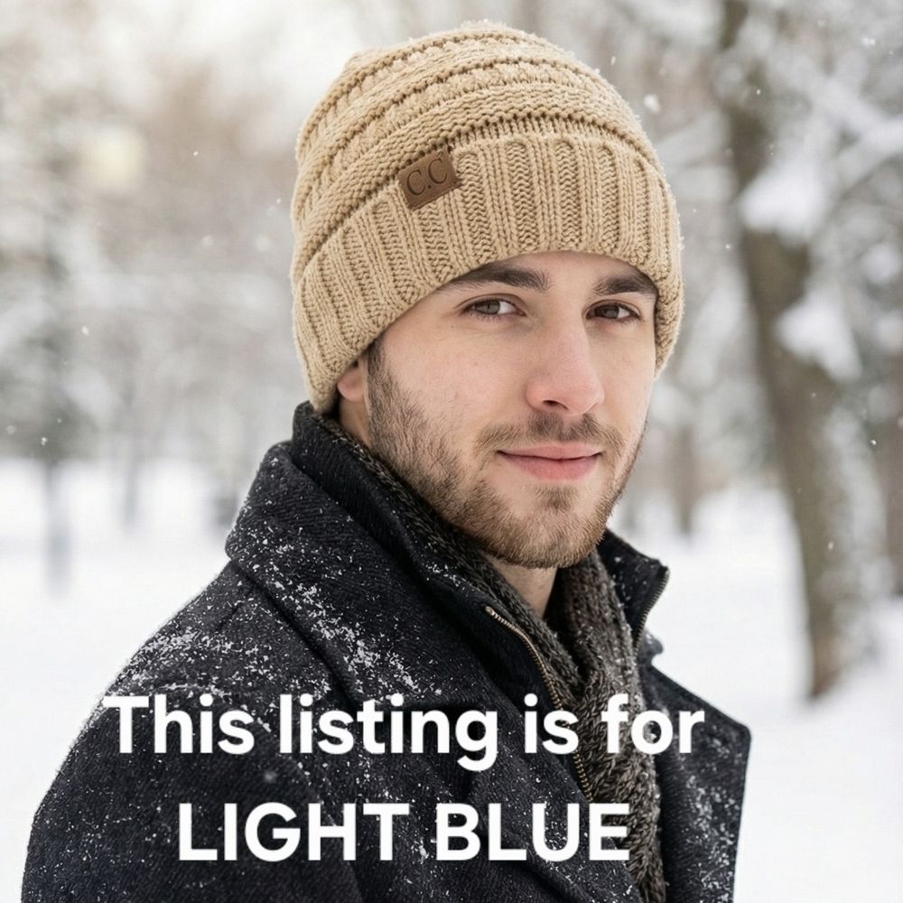 C.C Light Blue Ribbed Knit Hat Beanie - Picture 3 of 9
